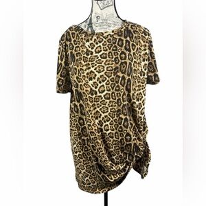 Crazy Train Chic Leopard Print Side Tie Knot Women's Top Size M